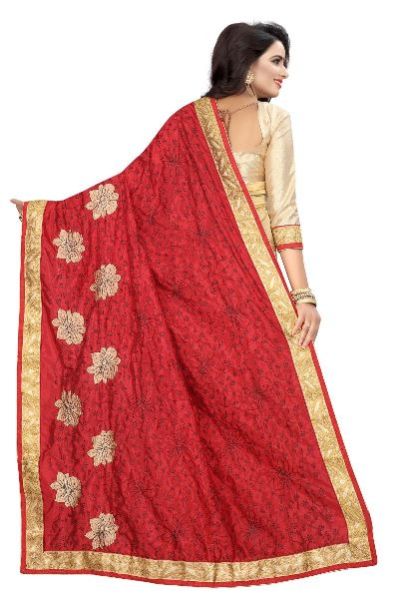 Silky Flower Red Saree 04