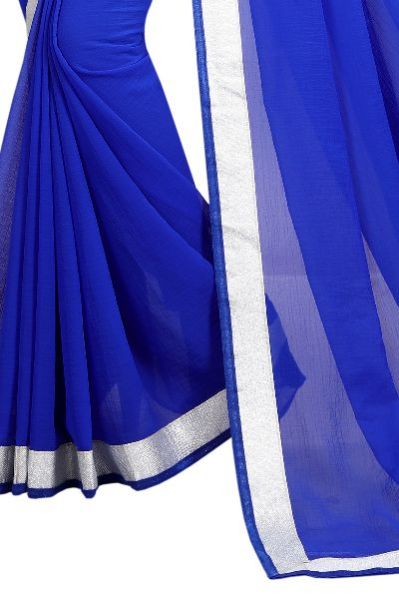 Silver Blue Chiffon Lace Saree 02