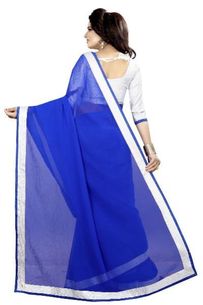 Silver Blue Chiffon Lace Saree 04