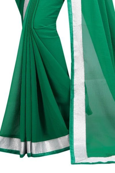 Silver Green Chiffon Lace Saree 02