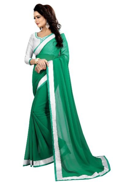 Silver Green Chiffon Lace Saree 03