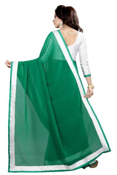 Silver Green Chiffon Lace Saree 04