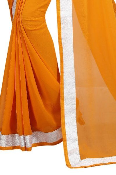 Silver Mustard Chiffon Lace Saree 02