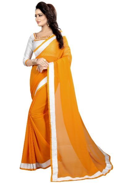 Silver Mustard Chiffon Lace Saree 03