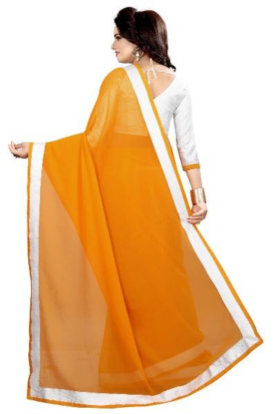 Silver Mustard Chiffon Lace Saree 04