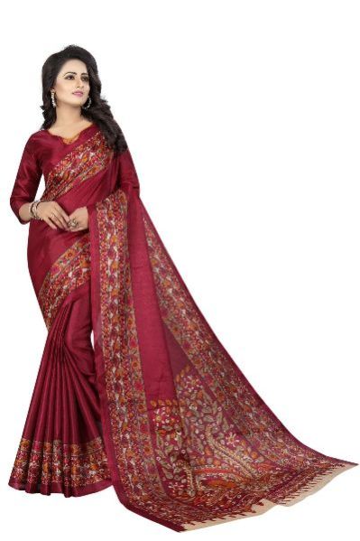 Wine Kalamkari Silk Saree 01