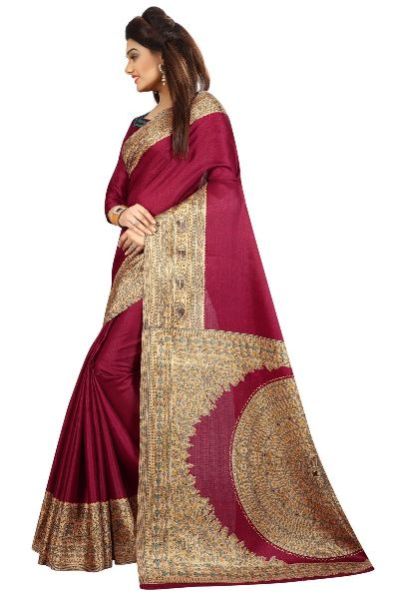 Wine Kalamkari Silk Saree 03