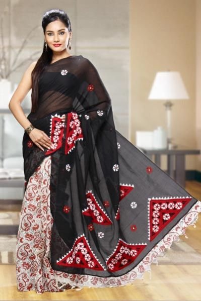 Half Printed & Half Patch Work Cotton Saree