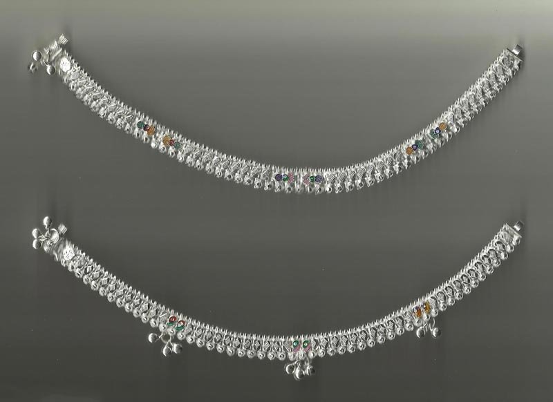 2 Line Maharaja Silver Anklets