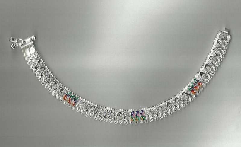 3 Line Maharaja Silver Anklets