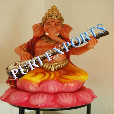 Ganesha with Sitar Welcome Fiber Statue