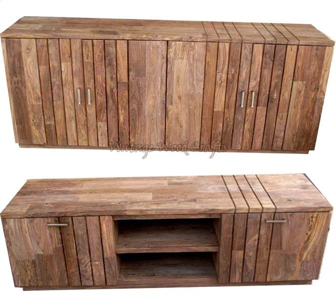 Wooden Sideboard with Groove Designs