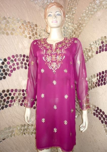 Cur Neck Purple Georgette Kurti