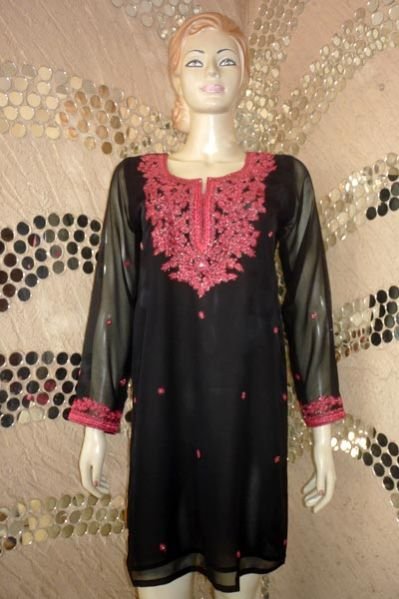 Dori Emb Black Georgette Kurti