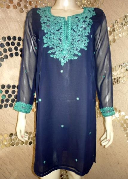 Dori Emb N. Blue Georgette Kurti
