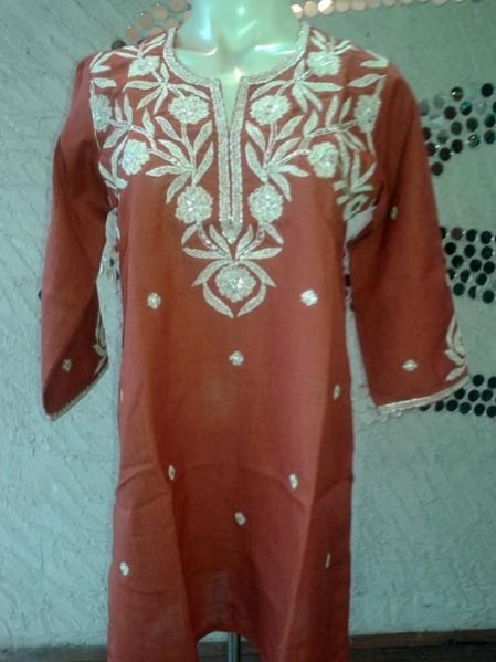 Esha Rust Cotton Embroidered Kurti