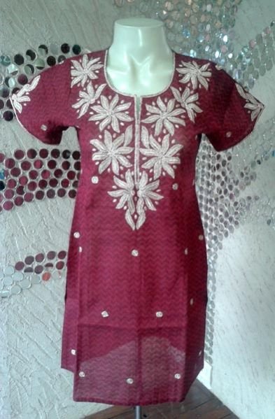 Kaira Maroon Cotton Embroidered Kurti