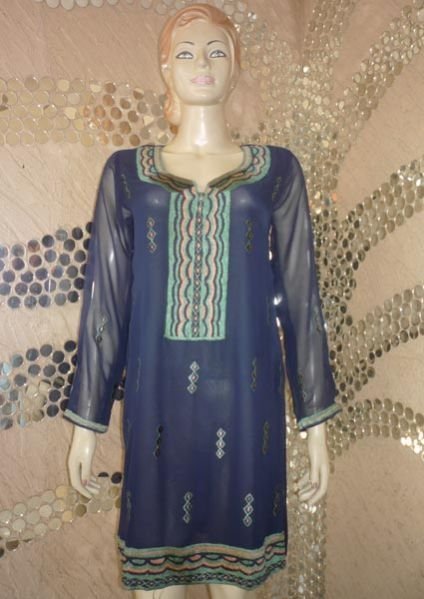 Multi Emb Blue Georgette Kurti