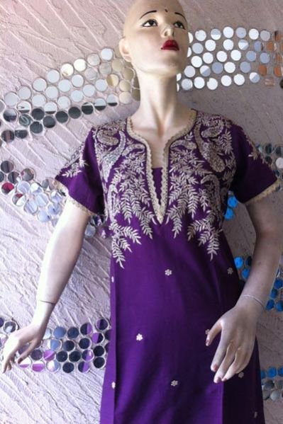 Nupur Purple Cotton Embroidered Kurti