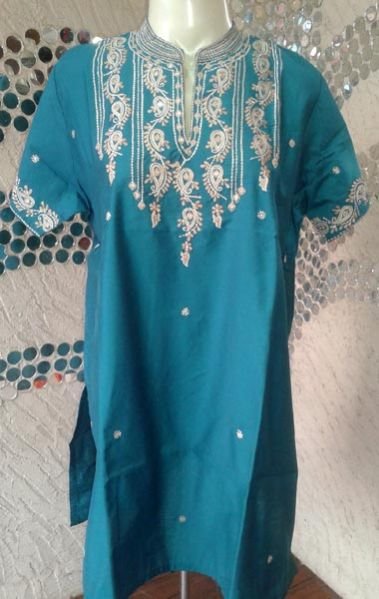 Pinky Green Cotton Embroidered Kurti