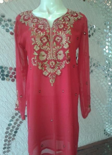 Yoke Jaal Red Georgette Kurti
