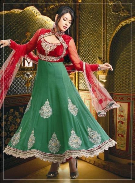 Green & Red Chudidar Suit