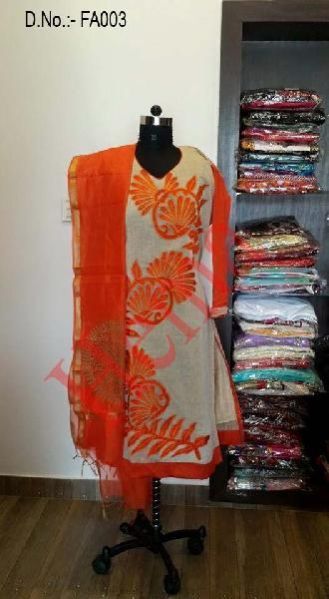 Semi Stitched Chanderi Suit