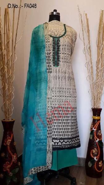 Semi Stitched Printed Linen Suit