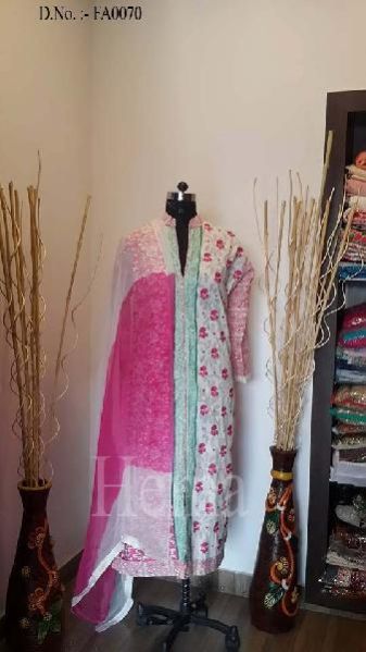 Semi Stitched Embroidery Cotton Suit
