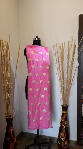 Light Pink Silk Fabric With Gota Work