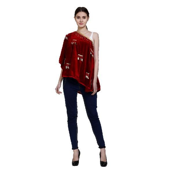 Ladies Red One Side Off Shoulder Top 01