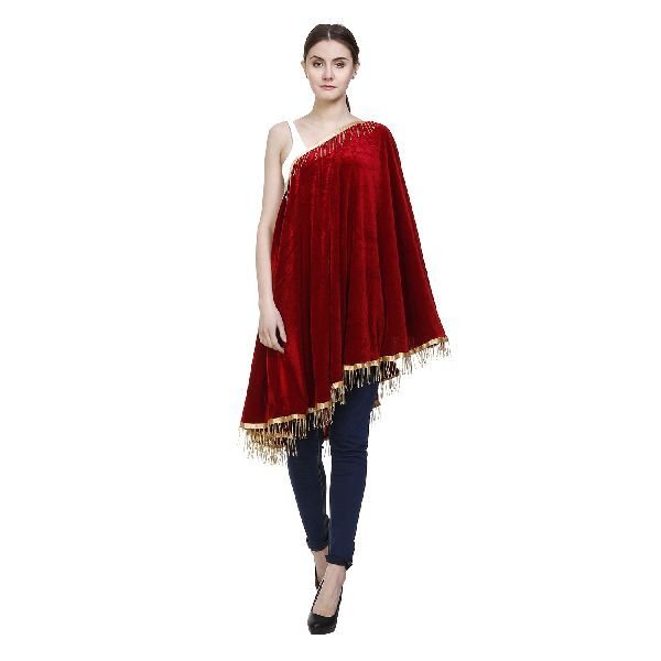 Ladies Red Poncho Top 01