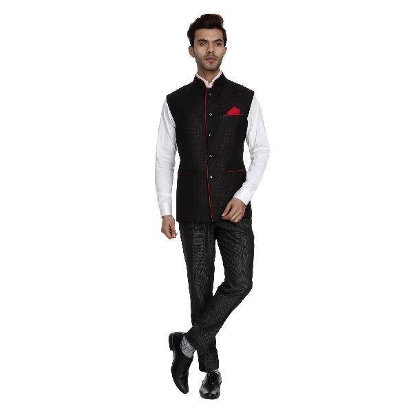 Mens Black Red Waistcoat 01
