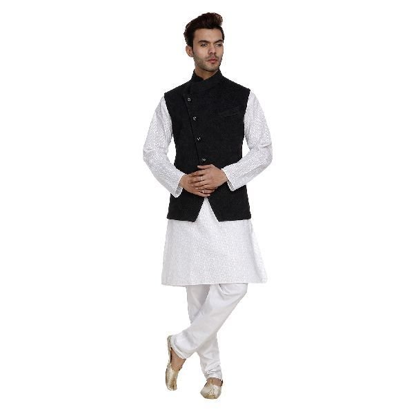Mens Quilted Black Nehru Jacket 01