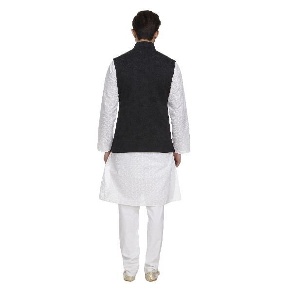 Mens Quilted Black Nehru Jacket 02