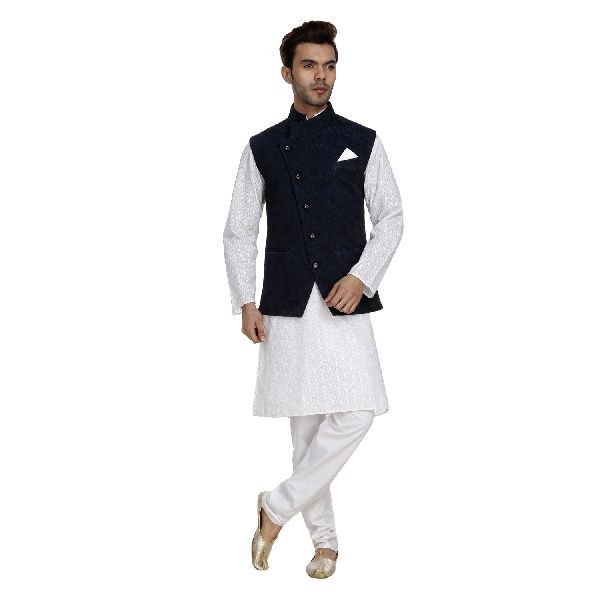 Mens Quilted Blue Nehru Jacket 01