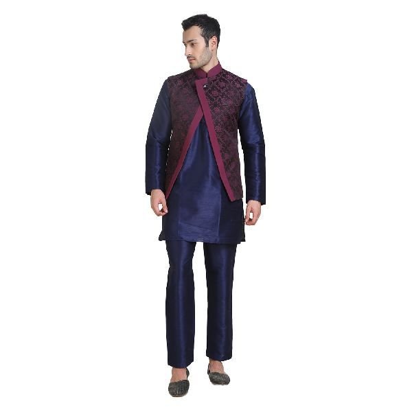 Mens Quilted Wine Nehru Jacket 04