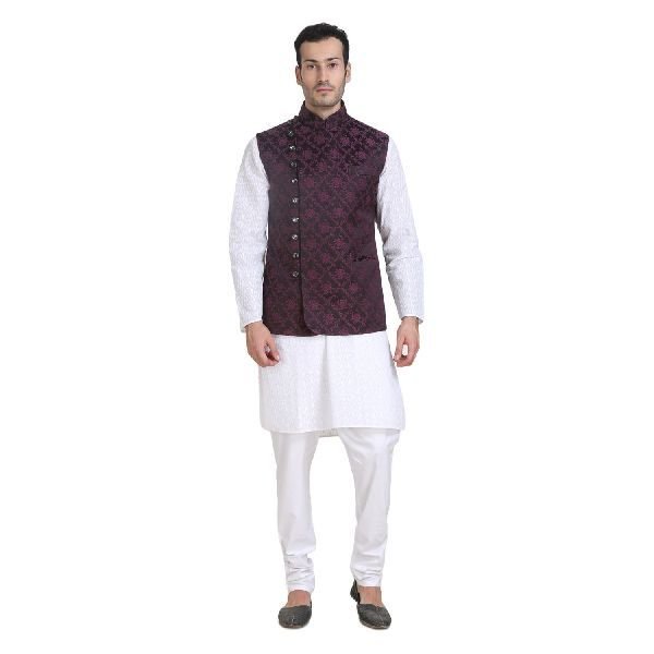 Mens Quilted Wine Nehru Jacket 08