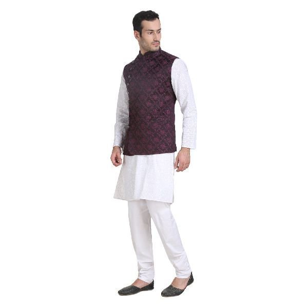 Mens Quilted Wine Nehru Jacket 09