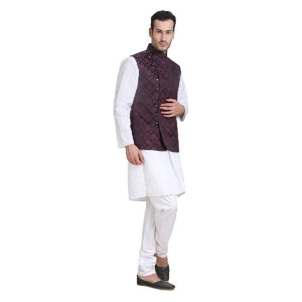 Mens Quilted Wine Nehru Jacket 10