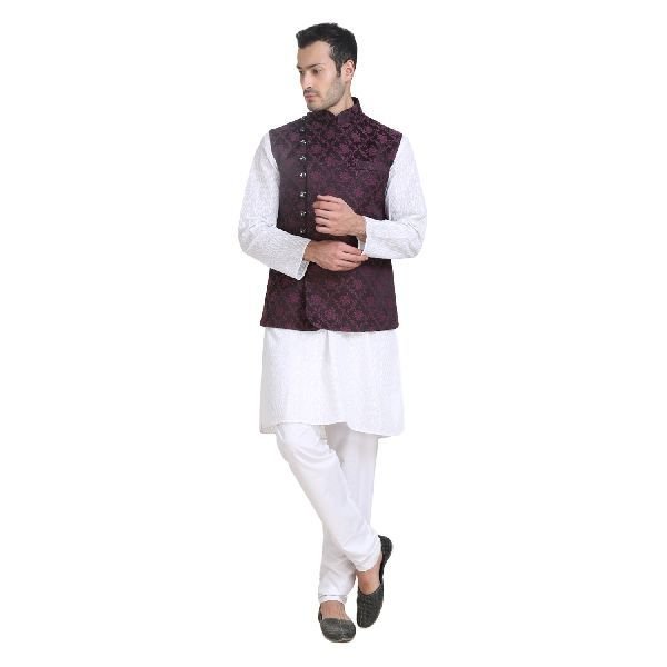 Mens Quilted Wine Nehru Jacket 12