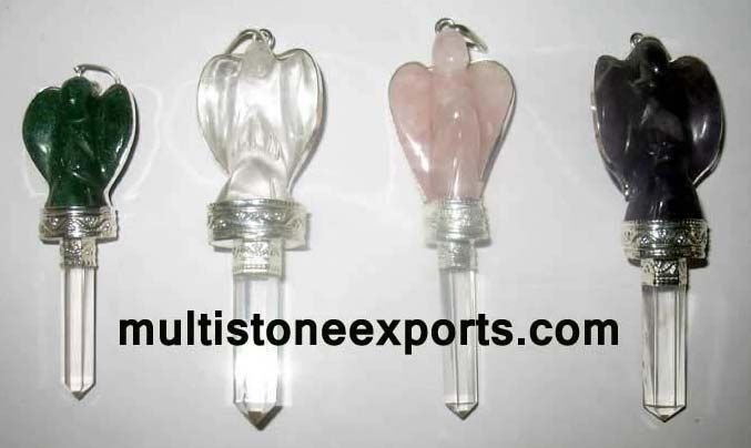 Mix Gemstone Angel Pendulums with point