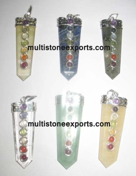 Seven Chakra Flat Point Gemstone Pendulums