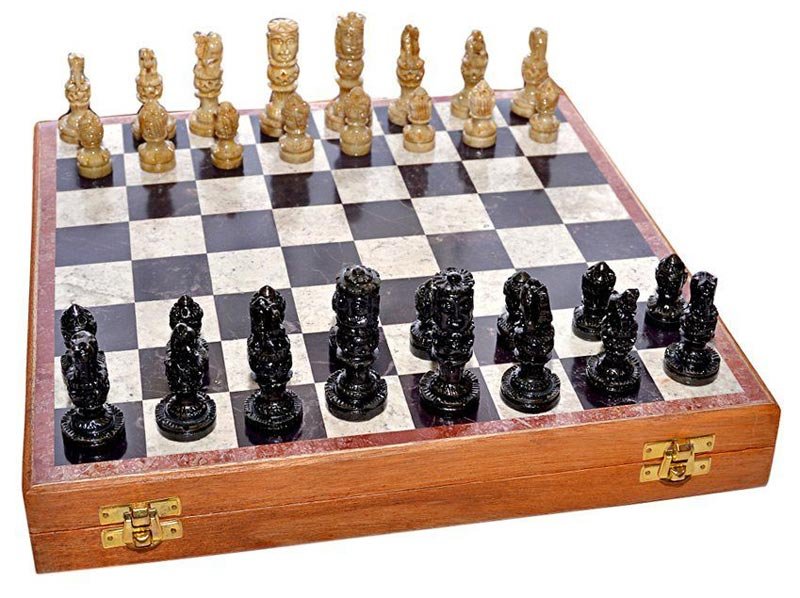 Marble Chess Board Box with Figure Pieces 12'' LHBF 12