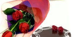 Luminous 3 Red Roses with 1/2 Kg Chocolate Cake