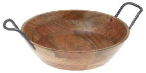 Wooden Bowl with Metal Handle