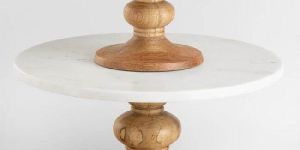 White Marble Top Wooden Base Cake Stand