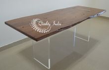 Wooden Top Sleek Long Dining Table Live Edge