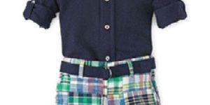 Kids Woven Shirt & Plaid Shorts Set