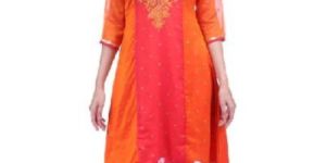 Shwetambara Poly Georgette Embroidered Orange Kurti